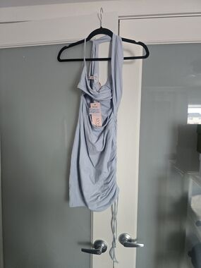 Oh Polly Pale Blue Halter Mini Dress